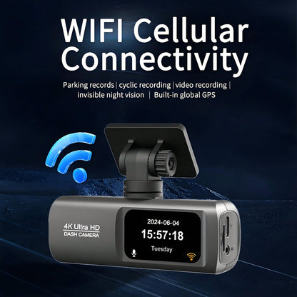 4K Ultra HD Dual Dash Cam, WiFi Front And Rear Dual Lens Dash Camera, 1.47" IPS Screen, App Supported, Motion Detection, Night Vision, 64GB Cycle Recording Dashcam, Wide Angle Dash Cam With G-Sensor