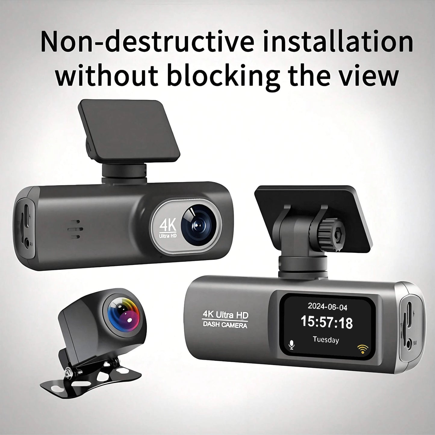 4K Ultra HD Dual Dash Cam, WiFi Front And Rear Dual Lens Dash Camera, 1.47" IPS Screen, App Supported, Motion Detection, Night Vision, 64GB Cycle Recording Dashcam, Wide Angle Dash Cam With G-Sensor