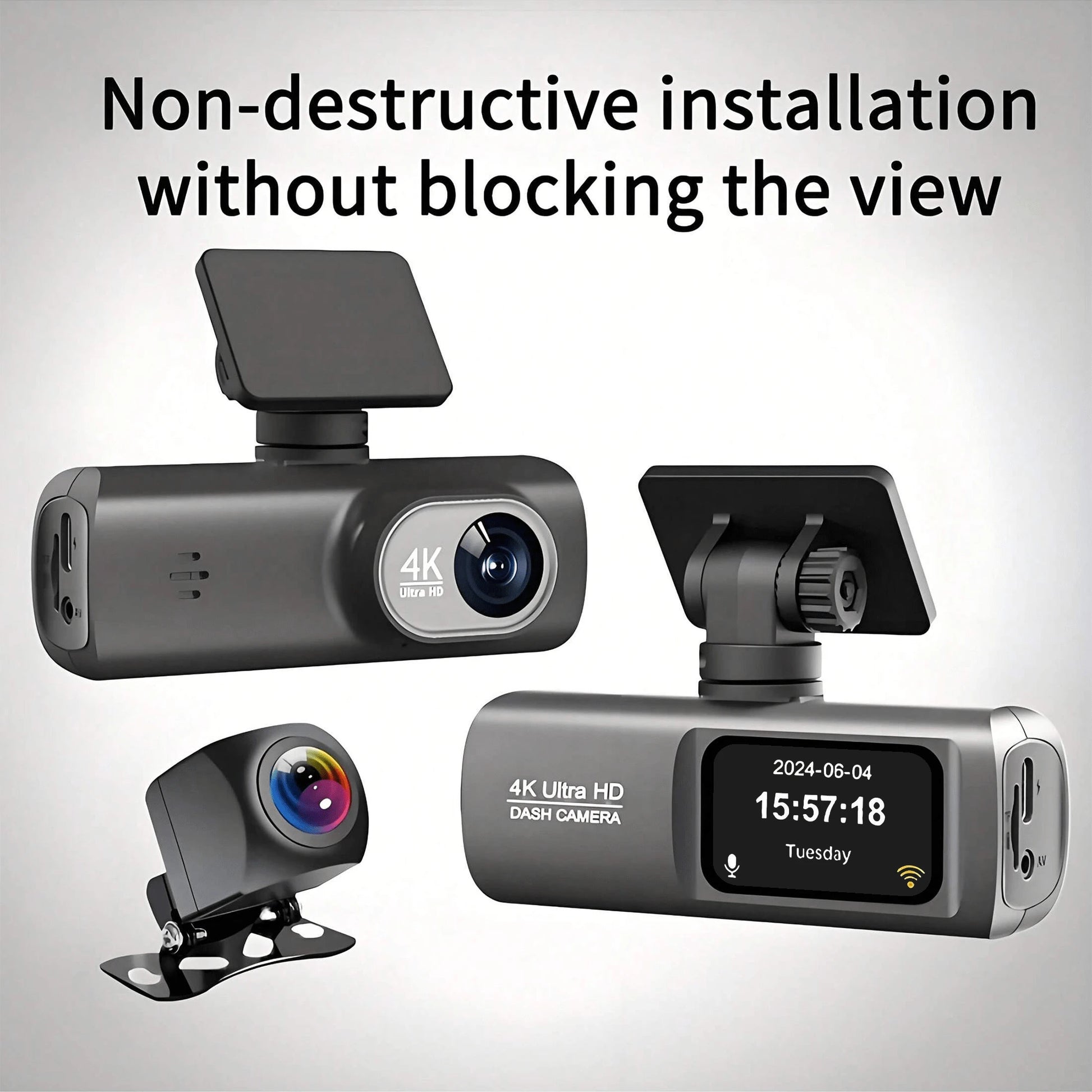 4K Ultra HD Dual Dash Cam, WiFi Front And Rear Dual Lens Dash Camera, 1.47" IPS Screen, App Supported, Motion Detection, Night Vision, 64GB Cycle Recording Dashcam, Wide Angle Dash Cam With G-Sensor