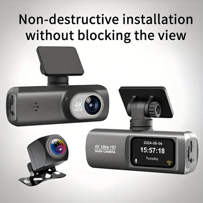 4K Ultra HD Dual Dash Cam, WiFi Front And Rear Dual Lens Dash Camera, 1.47" IPS Screen, App Supported, Motion Detection, Night Vision, 64GB Cycle Recording Dashcam, Wide Angle Dash Cam With G-Sensor