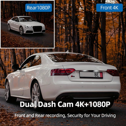 4K Ultra HD Dual Dash Cam, WiFi Front And Rear Dual Lens Dash Camera, 1.47" IPS Screen, App Supported, Motion Detection, Night Vision, 64GB Cycle Recording Dashcam, Wide Angle Dash Cam With G-Sensor