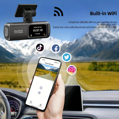 4K Ultra HD Dual Dash Cam, WiFi Front And Rear Dual Lens Dash Camera, 1.47" IPS Screen, App Supported, Motion Detection, Night Vision, 64GB Cycle Recording Dashcam, Wide Angle Dash Cam With G-Sensor