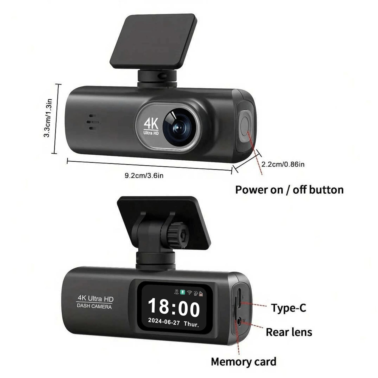 4K Ultra HD Dual Dash Cam, WiFi Front And Rear Dual Lens Dash Camera, 1.47" IPS Screen, App Supported, Motion Detection, Night Vision, 64GB Cycle Recording Dashcam, Wide Angle Dash Cam With G-Sensor