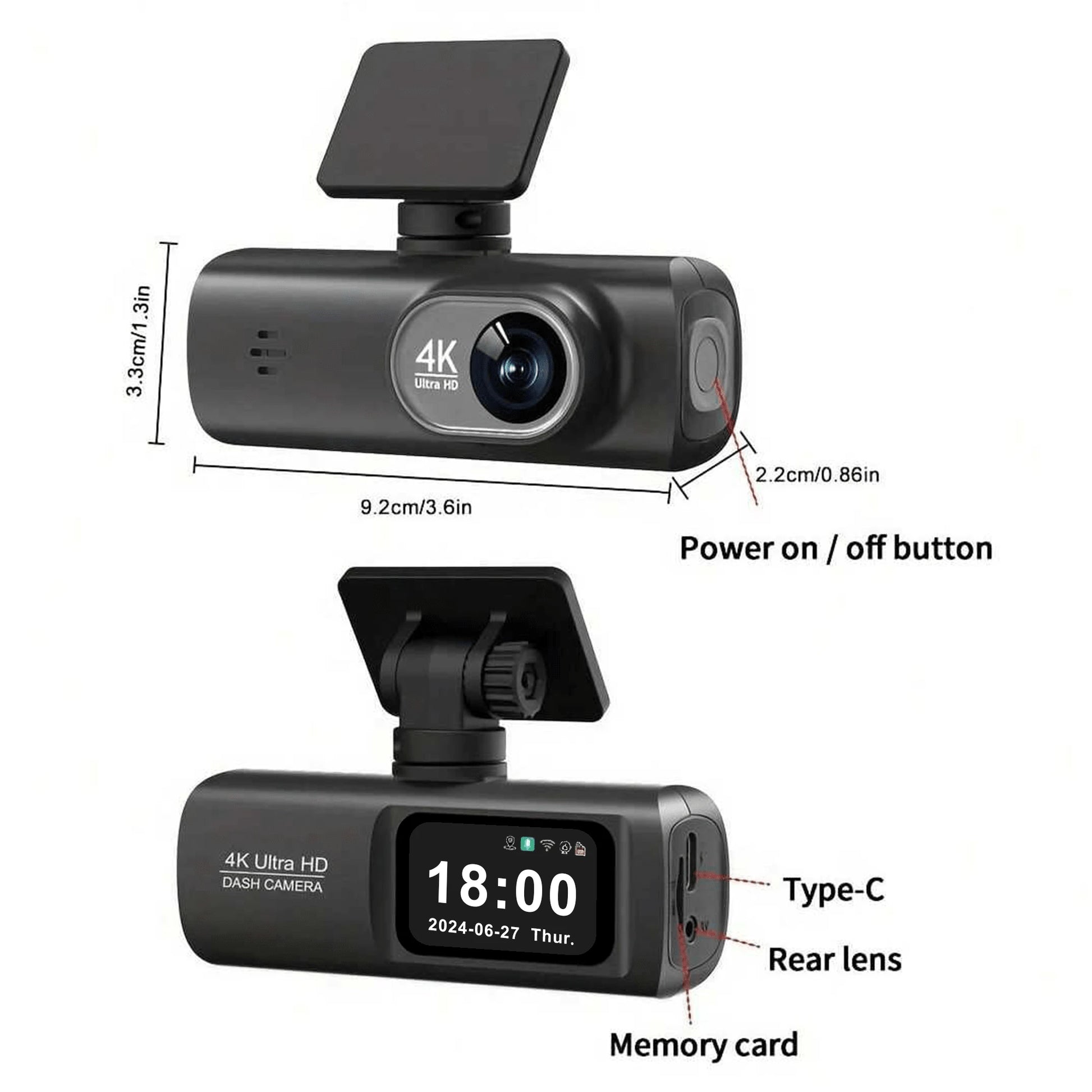4K Ultra HD Dual Dash Cam, WiFi Front And Rear Dual Lens Dash Camera, 1.47" IPS Screen, App Supported, Motion Detection, Night Vision, 64GB Cycle Recording Dashcam, Wide Angle Dash Cam With G-Sensor