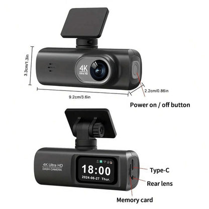 4K Ultra HD Dual Dash Cam, WiFi Front And Rear Dual Lens Dash Camera, 1.47" IPS Screen, App Supported, Motion Detection, Night Vision, 64GB Cycle Recording Dashcam, Wide Angle Dash Cam With G-Sensor