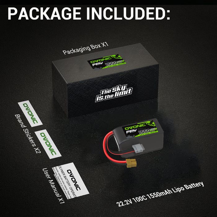 [4packs] Ovonic 22.2V 1550mAh 6S 100C LiPo Battery Pack with XT60 Plug - Ampow
