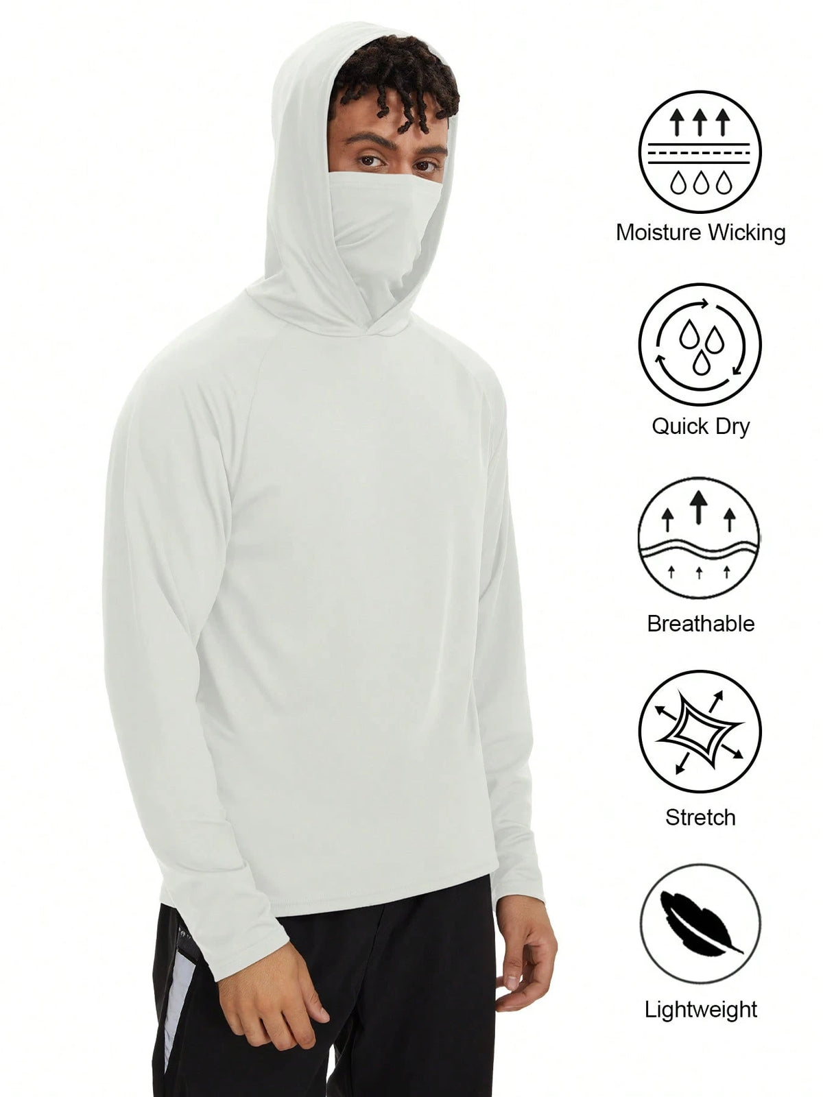 4pc Men's Sun Protection Hooded Sport Shirt With Mask, Quick Dry UV Protection Long Sleeve Guard Hoodie For Fishing Hiking Boating Cycling