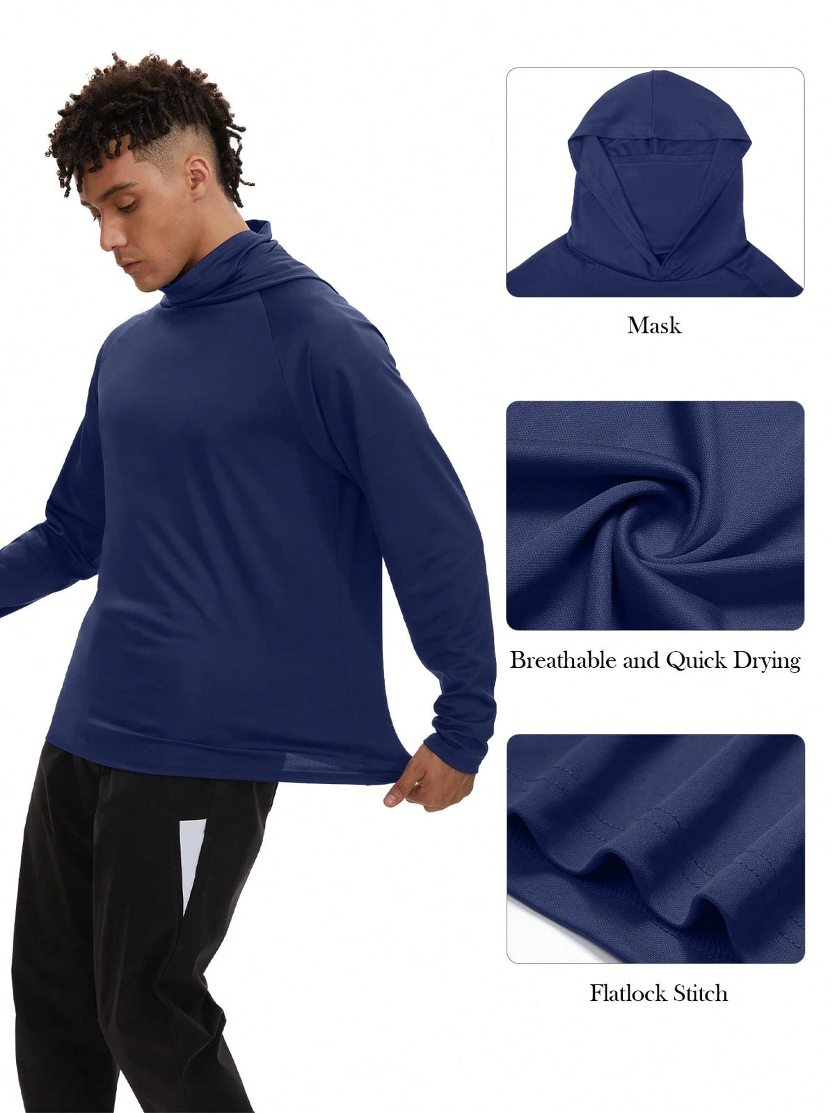 4pc Men's Sun Protection Hooded Sport Shirt With Mask, Quick Dry UV Protection Long Sleeve Guard Hoodie For Fishing Hiking Boating Cycling