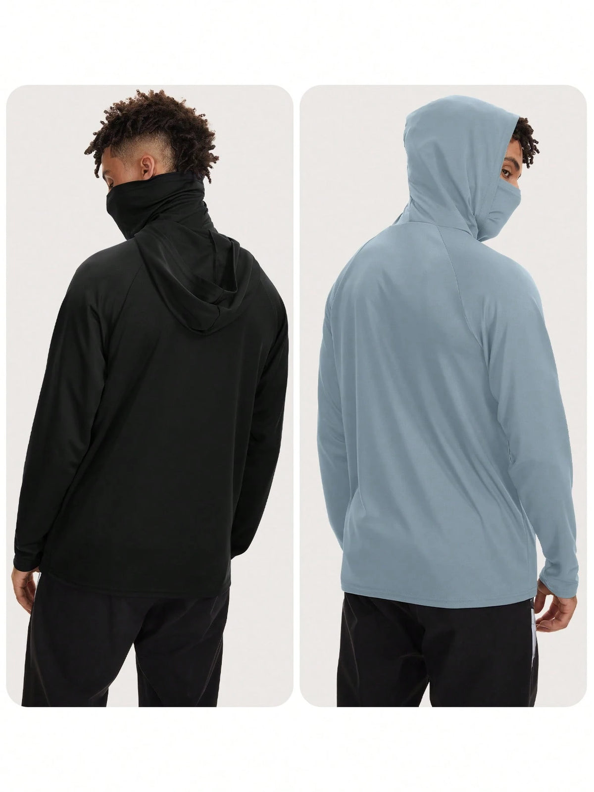 4pc Men's Sun Protection Hooded Sport Shirt With Mask, Quick Dry UV Protection Long Sleeve Guard Hoodie For Fishing Hiking Boating Cycling