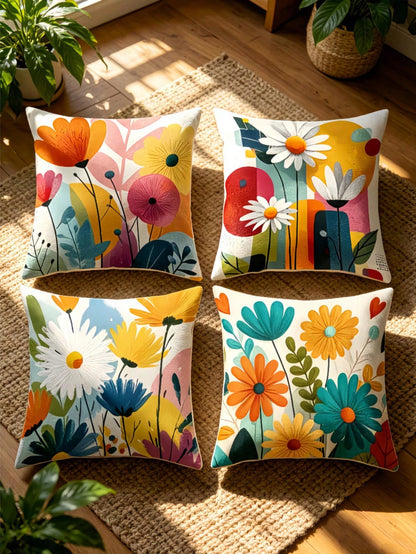 4pcs/1pc New Bohemian Style Themed Print Throw Pillow Covers- Rich Colorful Floral Pattern Design, Summer Decorative Cushion Covers, For Room Decor, Living Room Decor, Sofa And Bedroom| With Zipper