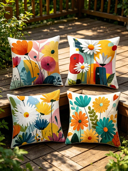 4pcs/1pc New Bohemian Style Themed Print Throw Pillow Covers- Rich Colorful Floral Pattern Design, Summer Decorative Cushion Covers, For Room Decor, Living Room Decor, Sofa And Bedroom| With Zipper