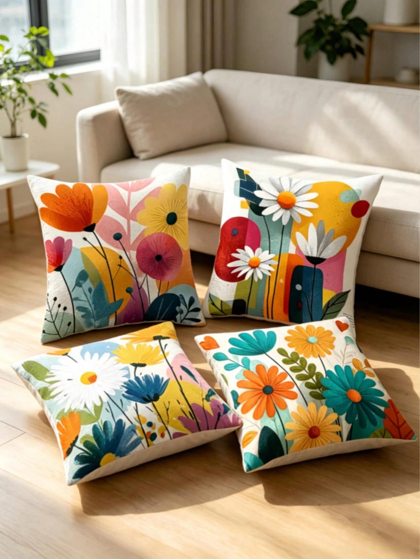 4pcs/1pc New Bohemian Style Themed Print Throw Pillow Covers- Rich Colorful Floral Pattern Design, Summer Decorative Cushion Covers, For Room Decor, Living Room Decor, Sofa And Bedroom| With Zipper