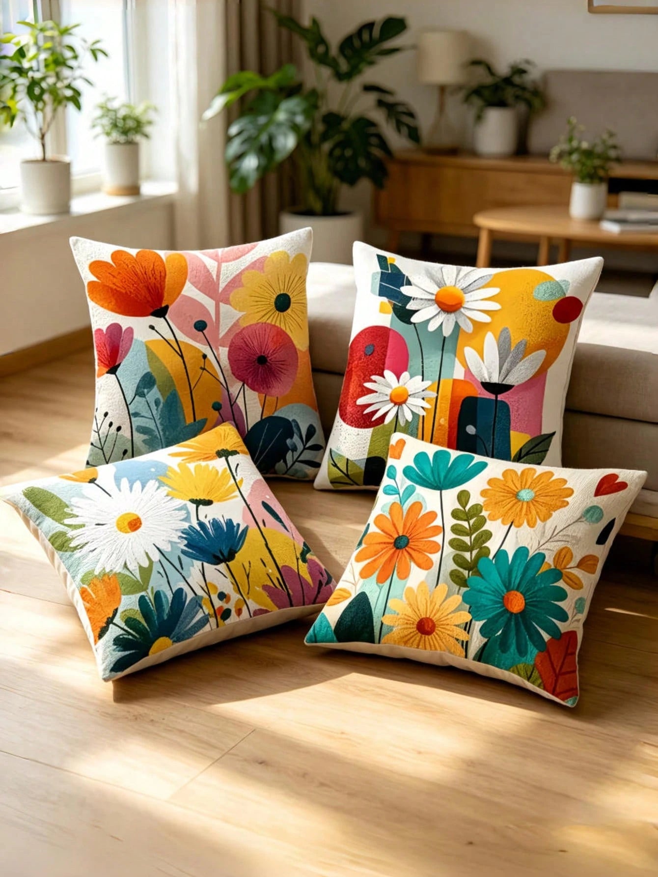 4pcs/1pc New Bohemian Style Themed Print Throw Pillow Covers- Rich Colorful Floral Pattern Design, Summer Decorative Cushion Covers, For Room Decor, Living Room Decor, Sofa And Bedroom| With Zipper