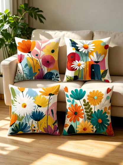 4pcs/1pc New Bohemian Style Themed Print Throw Pillow Covers- Rich Colorful Floral Pattern Design, Summer Decorative Cushion Covers, For Room Decor, Living Room Decor, Sofa And Bedroom| With Zipper