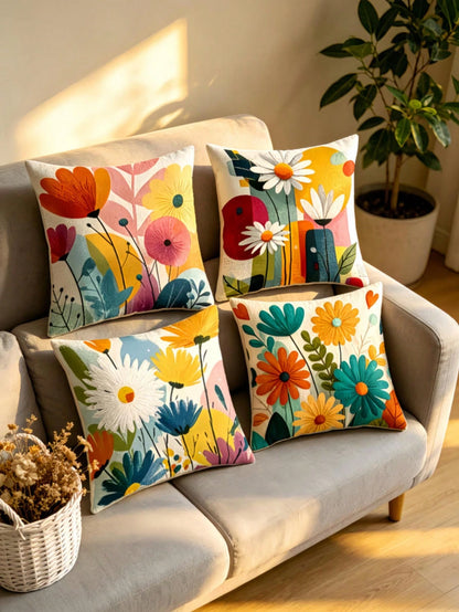 4pcs/1pc New Bohemian Style Themed Print Throw Pillow Covers- Rich Colorful Floral Pattern Design, Summer Decorative Cushion Covers, For Room Decor, Living Room Decor, Sofa And Bedroom| With Zipper