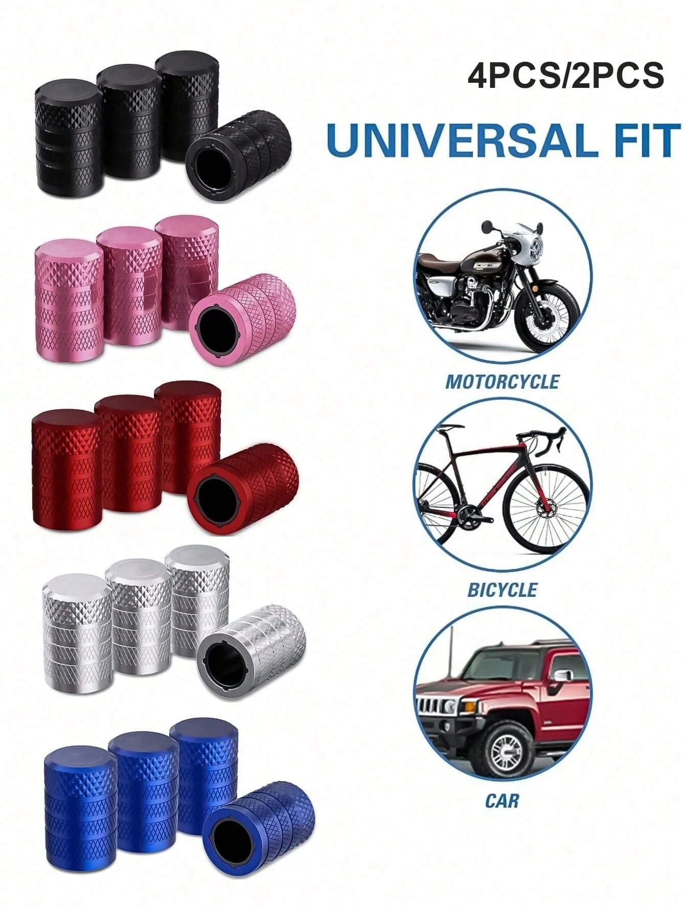 4pcs/2 Packs Anodized Aluminum Tire Valve Stem Caps, Corrosion Resistant, Universal Fit For Cars, Trucks, Motorcycles, SUVs And Bicycles