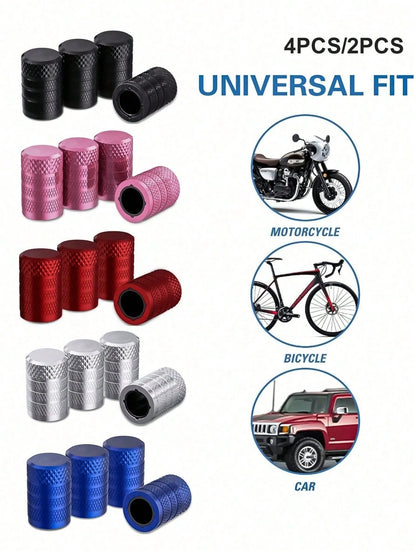 4pcs/2 Packs Anodized Aluminum Tire Valve Stem Caps, Corrosion Resistant, Universal Fit For Cars, Trucks, Motorcycles, SUVs And Bicycles