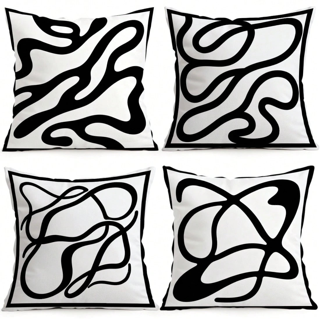 4pcs Black And White Abstract Line Pattern Pillow Covers, Single-Sided Printed Pillow Covers, Suitable For Living Room, Bedroom, Home Decor, All-Season Pillow Covers