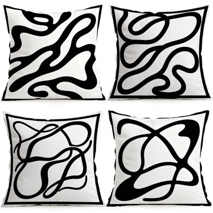 4pcs Black And White Abstract Line Pattern Pillow Covers, Single-Sided Printed Pillow Covers, Suitable For Living Room, Bedroom, Home Decor, All-Season Pillow Covers