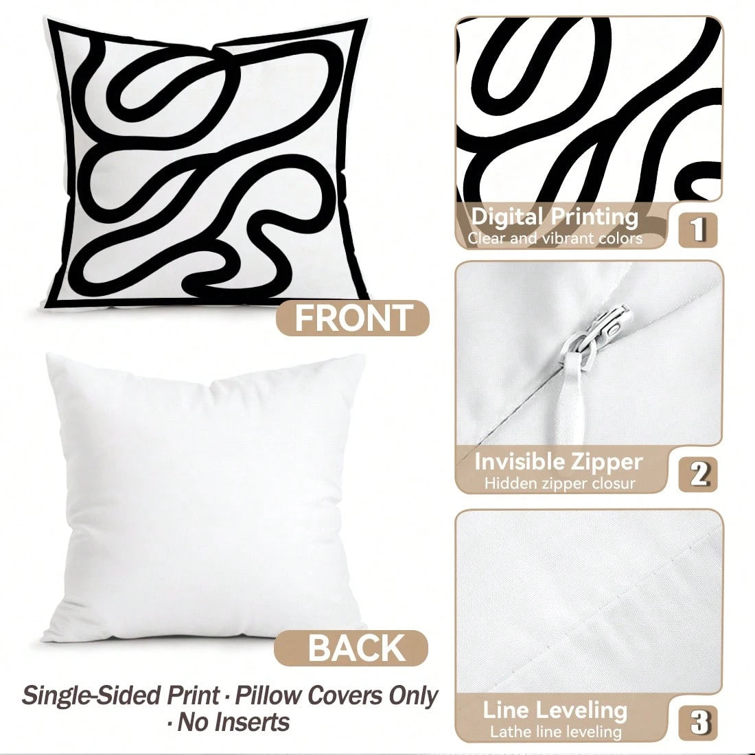 4pcs Black And White Abstract Line Pattern Pillow Covers, Single-Sided Printed Pillow Covers, Suitable For Living Room, Bedroom, Home Decor, All-Season Pillow Covers