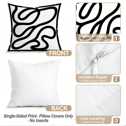 4pcs Black And White Abstract Line Pattern Pillow Covers, Single-Sided Printed Pillow Covers, Suitable For Living Room, Bedroom, Home Decor, All-Season Pillow Covers