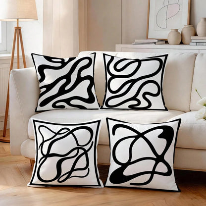 4pcs Black And White Abstract Line Pattern Pillow Covers, Single-Sided Printed Pillow Covers, Suitable For Living Room, Bedroom, Home Decor, All-Season Pillow Covers