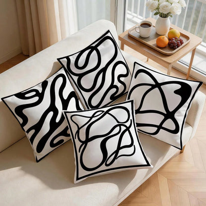 4pcs Black And White Abstract Line Pattern Pillow Covers, Single-Sided Printed Pillow Covers, Suitable For Living Room, Bedroom, Home Decor, All-Season Pillow Covers