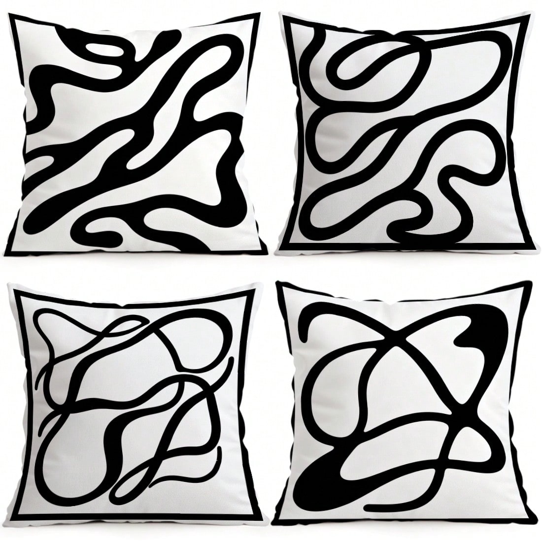 4pcs Black And White Abstract Line Pattern Pillow Covers, Single-Sided Printed Pillow Covers, Suitable For Living Room, Bedroom, Home Decor, All-Season Pillow Covers