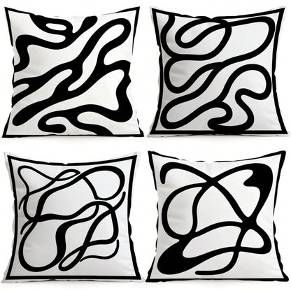 4pcs Black And White Abstract Line Pattern Pillow Covers, Single-Sided Printed Pillow Covers, Suitable For Living Room, Bedroom, Home Decor, All-Season Pillow Covers