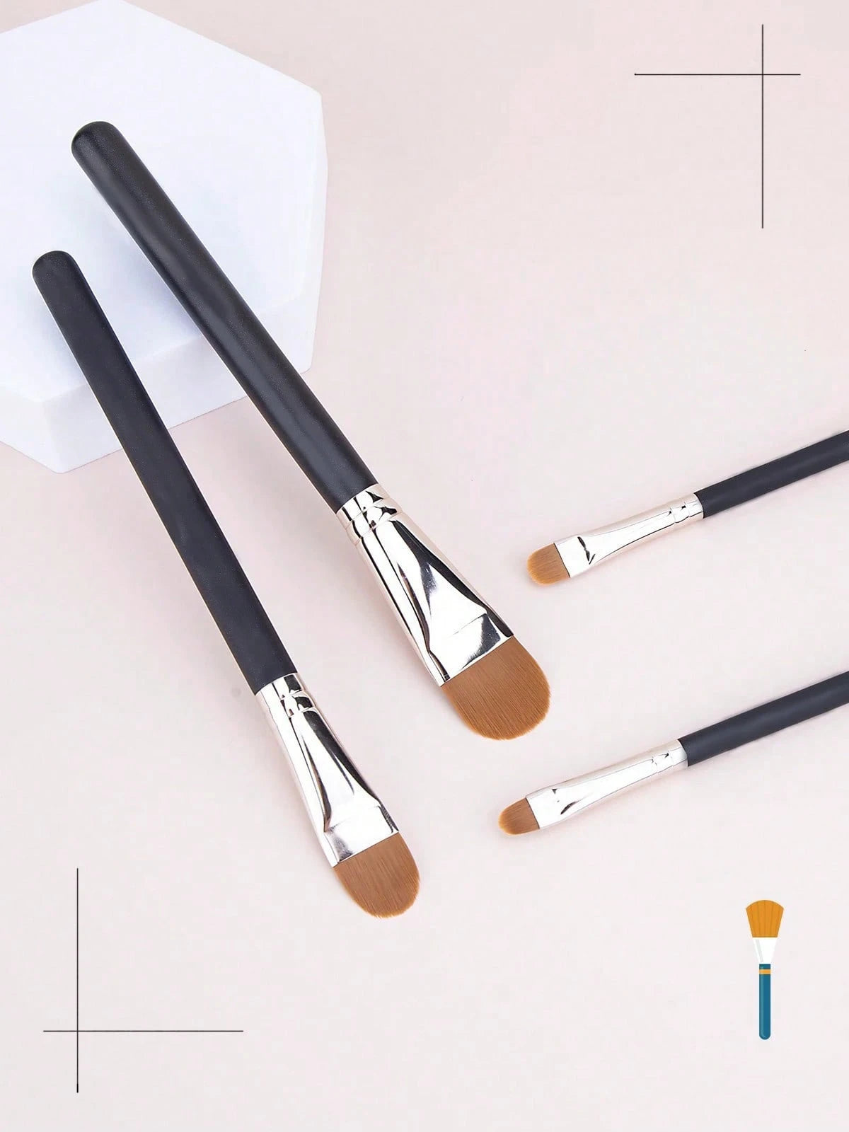 4pcs Black Handle Makeup Brush Set, Angled Flat Concealer & Eyeliner Brushes, Soft Synthetic Bristles For Precision Flawless Application, Ideal For Daily & Professional Makeup, Must-Have For Beauty Lo