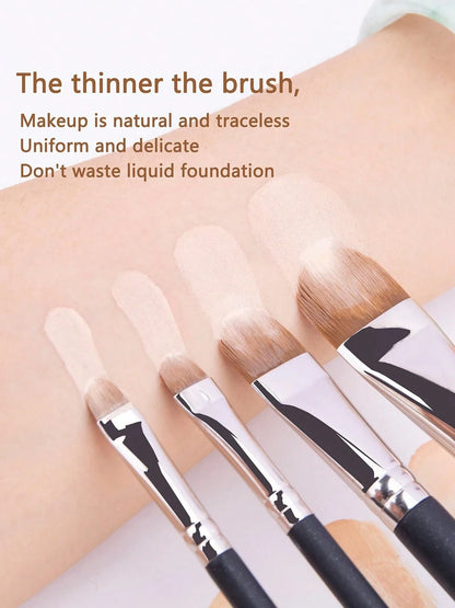 4pcs Black Handle Makeup Brush Set, Angled Flat Concealer & Eyeliner Brushes, Soft Synthetic Bristles For Precision Flawless Application, Ideal For Daily & Professional Makeup, Must-Have For Beauty Lo