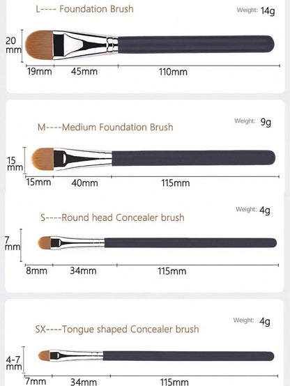4pcs Black Handle Makeup Brush Set, Angled Flat Concealer & Eyeliner Brushes, Soft Synthetic Bristles For Precision Flawless Application, Ideal For Daily & Professional Makeup, Must-Have For Beauty Lo