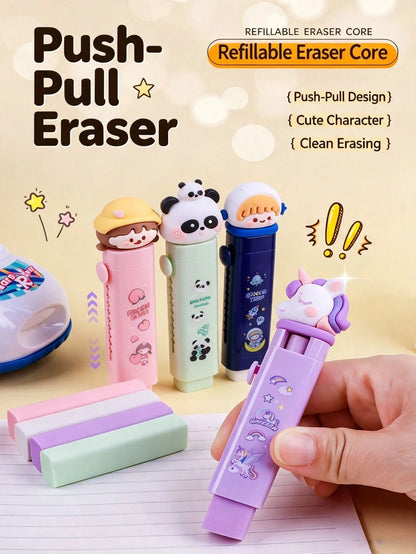 4pcs Capybara Themed Retractable Erasers| Cartoon Multi-Color Design, Push-Pull Structure| High-Quality Pencil And Pen Erasers| No Residue, Easy To Store