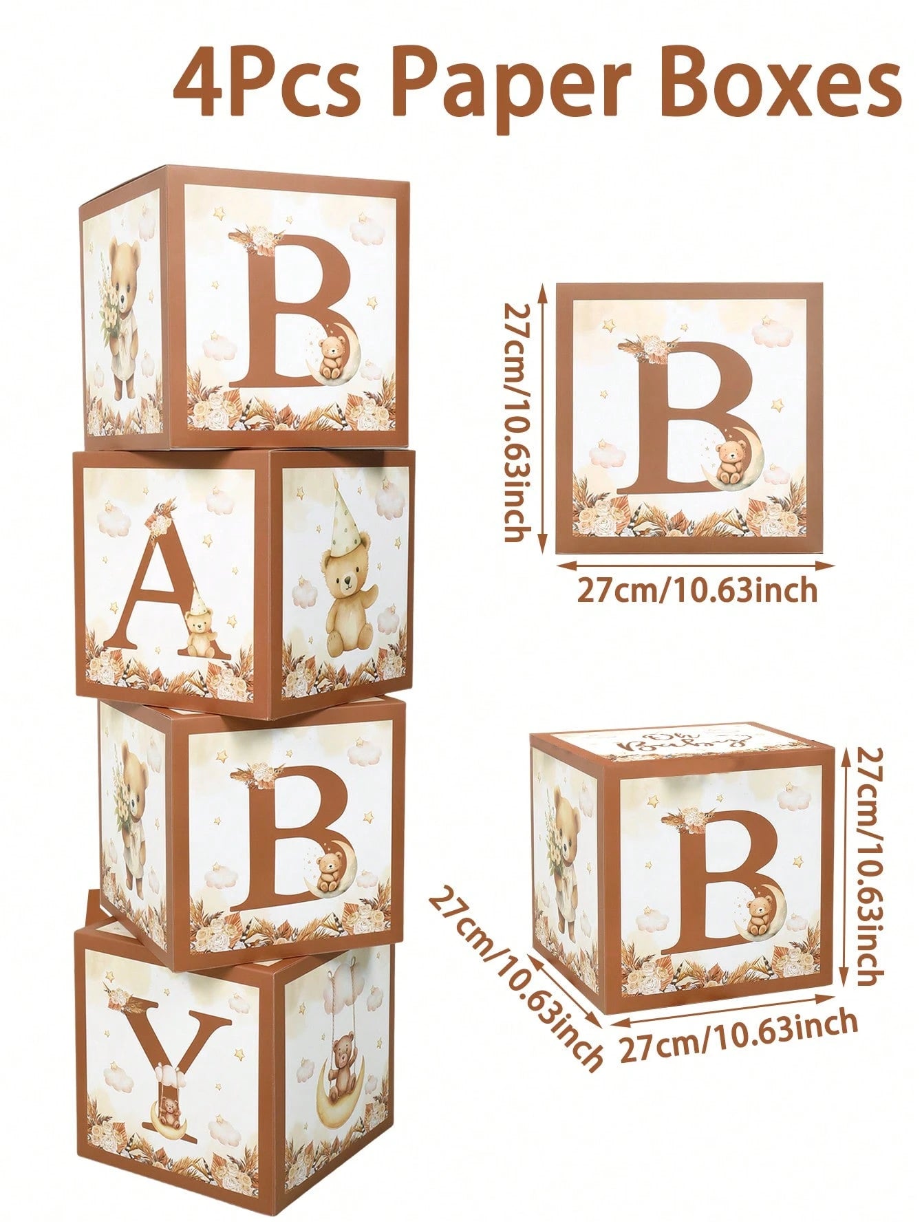 4pcs Cute Bear Theme Gender Reveal Decoration Balloon Box, Adorable Brown Bear Pattern, Suitable For Baby Shower, Newborn Boy/Girl Party Decor, Gender Reveal Party Decoration Gift Box, Baby Party Phot
