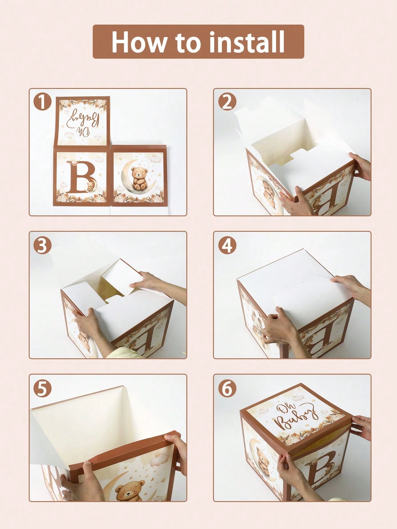 4pcs Cute Bear Theme Gender Reveal Decoration Balloon Box, Adorable Brown Bear Pattern, Suitable For Baby Shower, Newborn Boy/Girl Party Decor, Gender Reveal Party Decoration Gift Box, Baby Party Phot