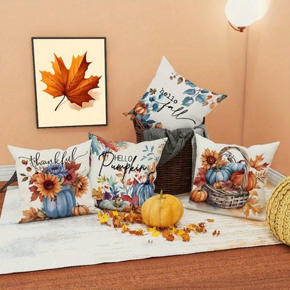 4pcs Fall Harvest Thanksgiving Throw Pillow Covers- Bright Pumpkin, Sunflower, Maple Leaf Patterns- Farmhouse Country Harvest Decor- 18x18 Inch,For Living Room, Bedroom.Room Decor,Fall Decor,Hallow