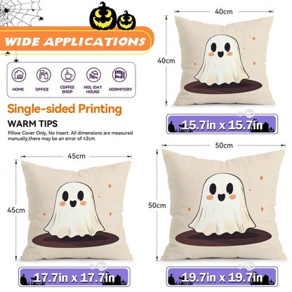 4pcs Halloween Ghost & Bat Pattern Pillow Covers, Single-Sided Printed Pillow Covers, Suitable For Living Room, Bedroom, Home Decor, All Season Pillow Covers
