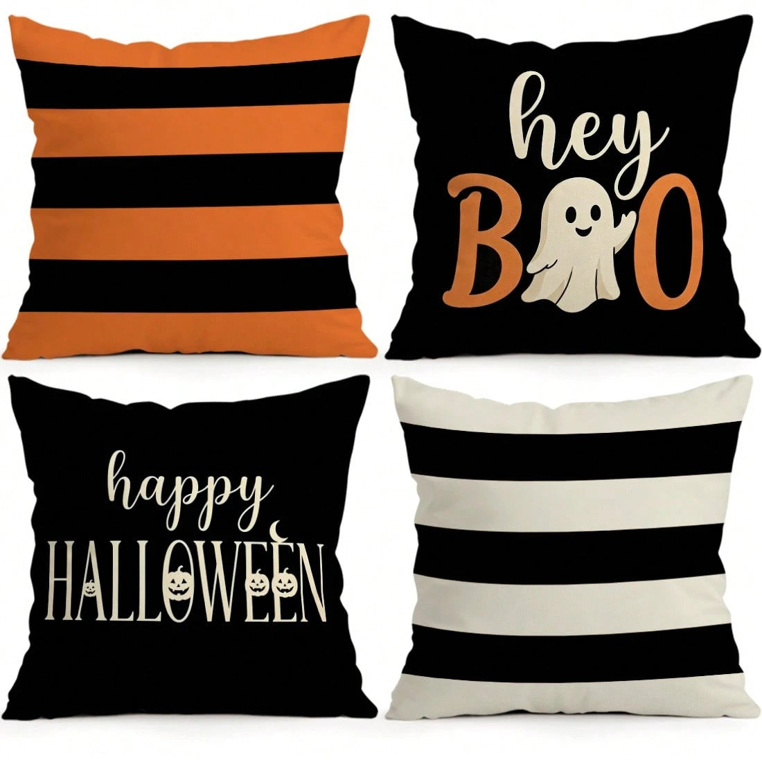 4pcs Happy Halloween Pattern Pillowcases/Cushion Covers, Single-Sided Print, Suitable For Living Room Sofa Bedroom Decoration, Without Pillow Inserts