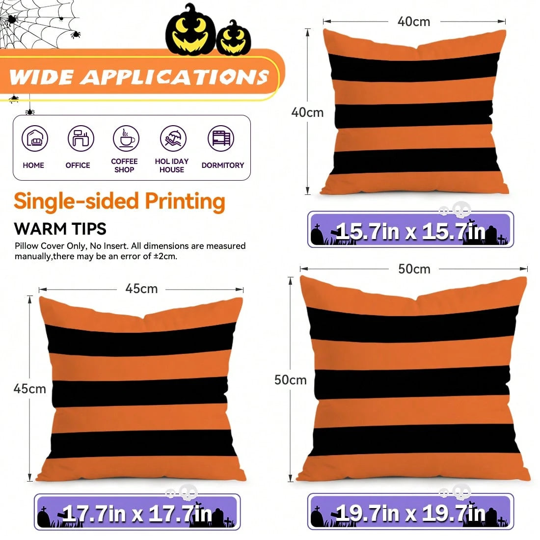 4pcs Happy Halloween Pattern Pillowcases/Cushion Covers, Single-Sided Print, Suitable For Living Room Sofa Bedroom Decoration, Without Pillow Inserts