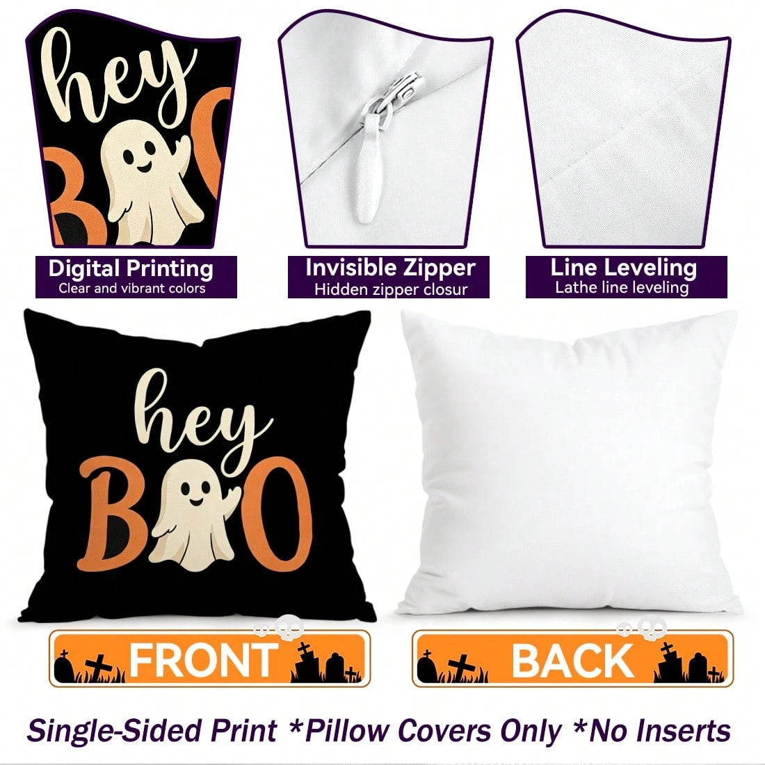 4pcs Happy Halloween Pattern Pillowcases/Cushion Covers, Single-Sided Print, Suitable For Living Room Sofa Bedroom Decoration, Without Pillow Inserts