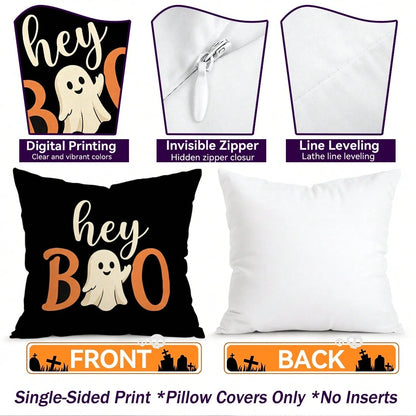 4pcs Happy Halloween Pattern Pillowcases/Cushion Covers, Single-Sided Print, Suitable For Living Room Sofa Bedroom Decoration, Without Pillow Inserts