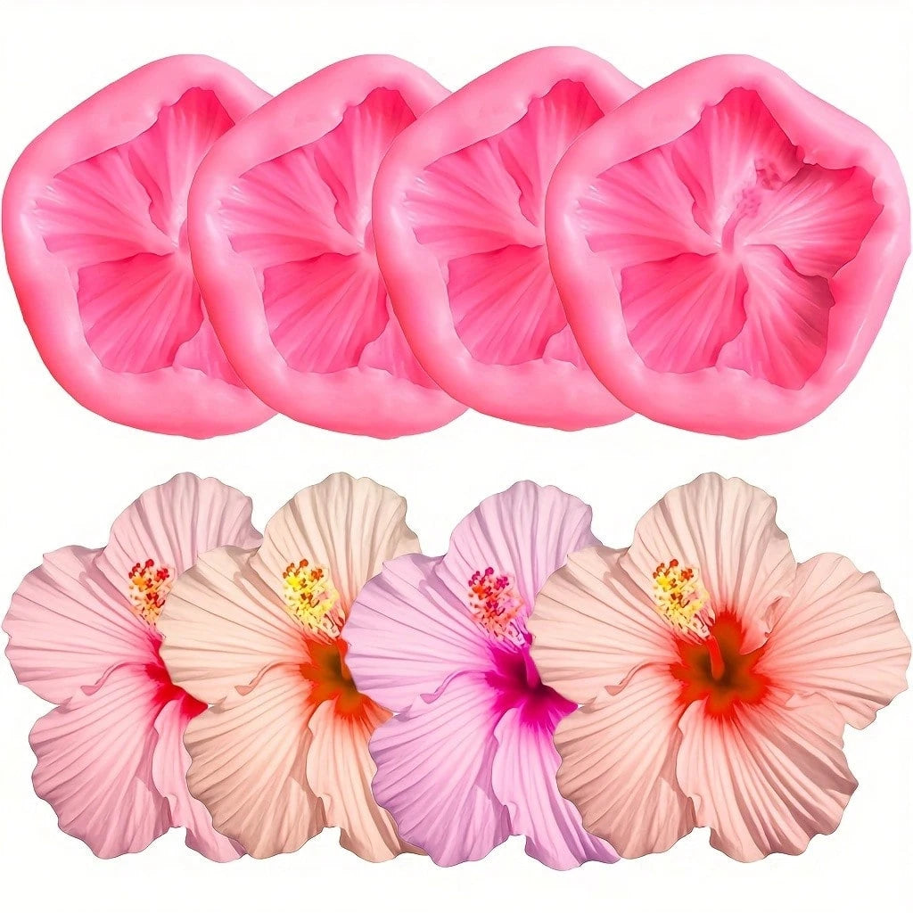 4pcs Hibiscus Flower Silicone Mold, Adopting 3D Hibiscus Flower Shape, Suitable For Handmade Soap, Gypsum, Clay And Resin. Ideal For Valentine's Day, Easter, Mother's Day And Weddings