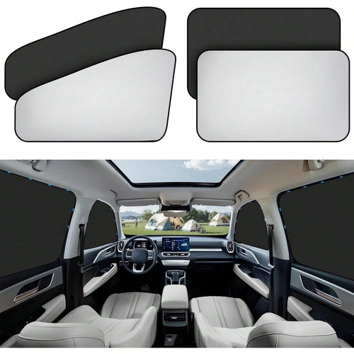 4pcs Magnetic Car Side Window Sunshades- Titanium Silver Front And Rear Privacy Curtains, UV Protection, Suitable For Velvet And Diaper Changing, Fits Sedan, Car, SUV, Strong Adhesion, Can Be Used As