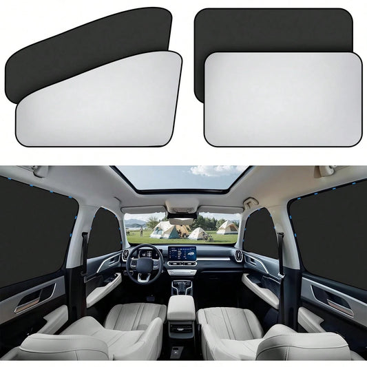4pcs Magnetic Car Side Window Sunshades- Titanium Silver Front And Rear Privacy Curtains, UV Protection, Suitable For Velvet And Diaper Changing, Fits Sedan, Car, SUV, Strong Adhesion, Can Be Used As