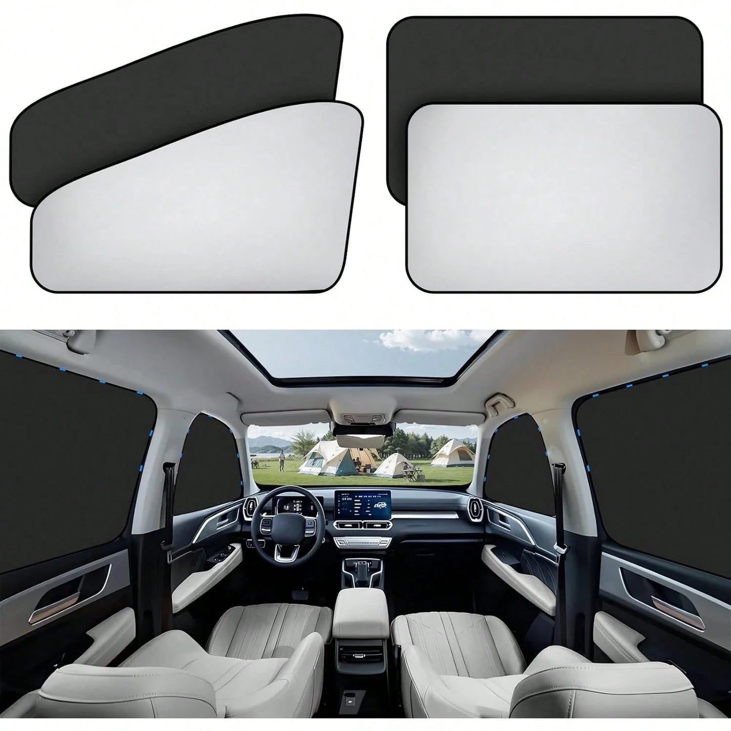 4pcs Magnetic Car Side Window Sunshades- Titanium Silver Front And Rear Privacy Curtains, UV Protection, Suitable For Velvet And Diaper Changing, Fits Sedan, Car, SUV, Strong Adhesion, Can Be Used As