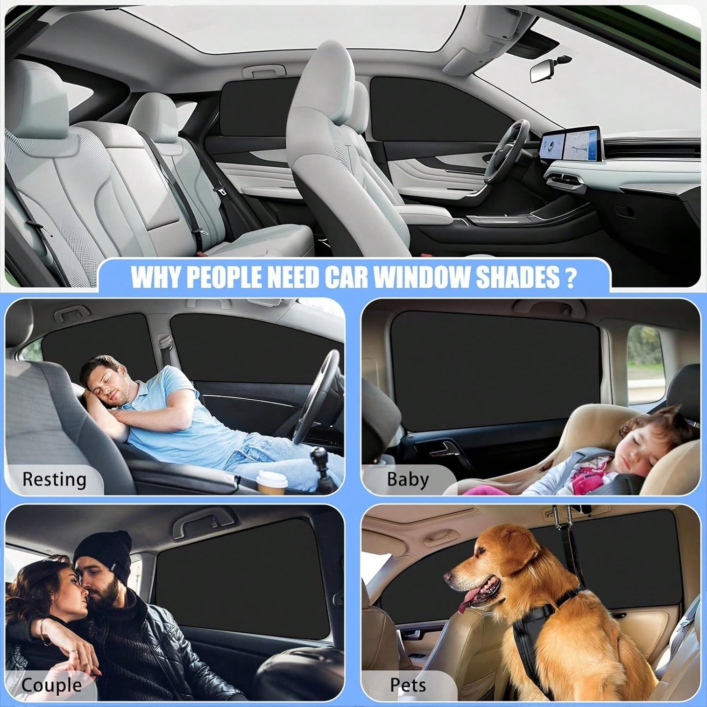 4pcs Magnetic Car Side Window Sunshades- Titanium Silver Front And Rear Privacy Curtains, UV Protection, Suitable For Velvet And Diaper Changing, Fits Sedan, Car, SUV, Strong Adhesion, Can Be Used As