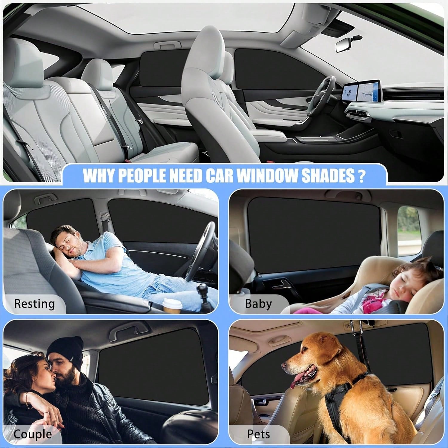 4pcs Magnetic Car Side Window Sunshades- Titanium Silver Front And Rear Privacy Curtains, UV Protection, Suitable For Velvet And Diaper Changing, Fits Sedan, Car, SUV, Strong Adhesion, Can Be Used As