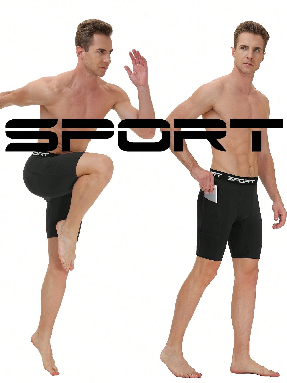 4pcs Men's High Elastic Compression Shorts, Quick Dry Polyester Running & Fitness Shorts With Pockets, Breathable Knit Fabric, Solid Color, Suitable For Sports And Training
