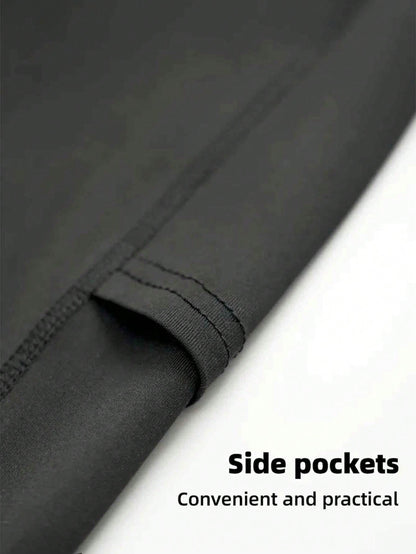 4pcs Men's High Elastic Compression Shorts, Quick Dry Polyester Running & Fitness Shorts With Pockets, Breathable Knit Fabric, Solid Color, Suitable For Sports And Training
