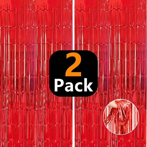 4pcs Metal Foil Curtain Backdrop, Red Metallic Fringe Curtain, Suitable For Birthday, Wedding, Engagement, Baby Shower, Bachelorette Party, Christmas, Holiday Celebration, Graduation Ceremony, Gender